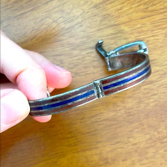 1970s Gucci Vintage Italian Sterling 925 Silver & Enamel Belt Cuff Bracelet - Picture 11 of 15